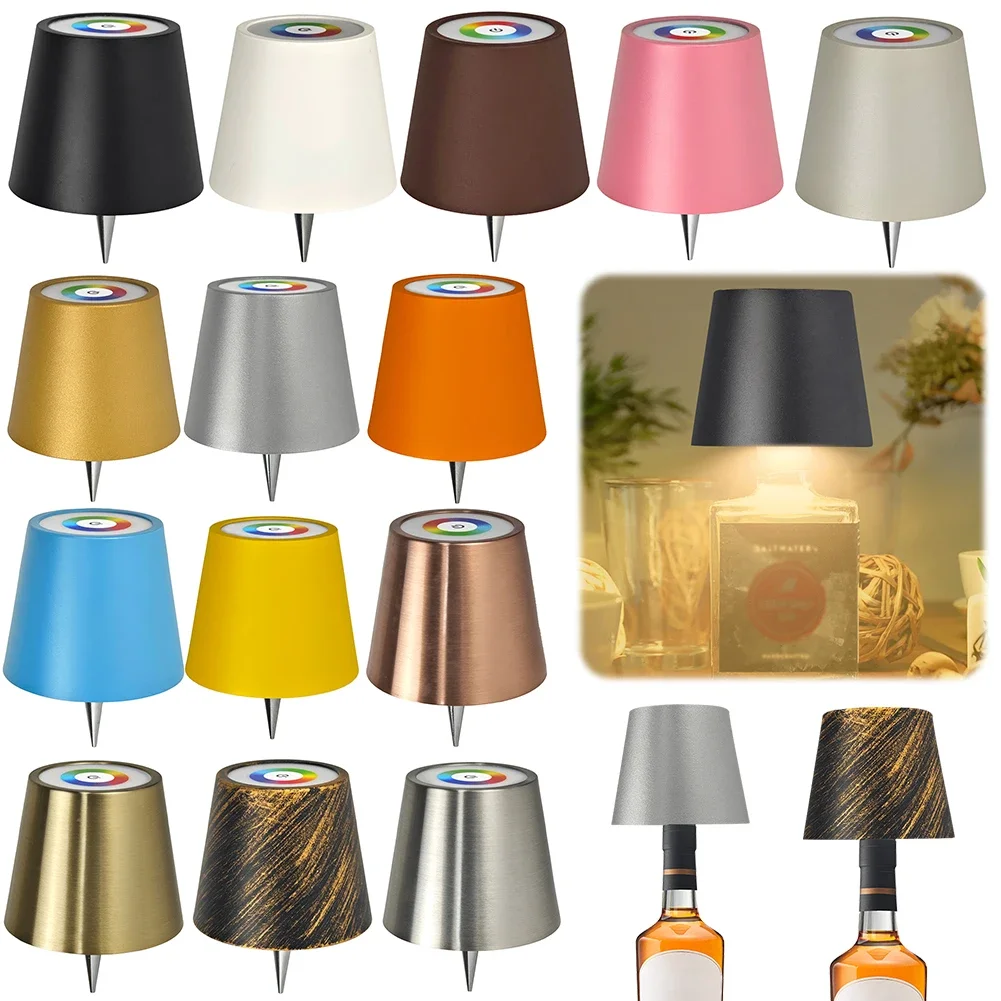 Metal Dimmable Bottle Lamp Rechargeable Warm Light & RGB Wireless Touch Table Lamp Wine Bottle Light for Family Restaurant & Bar
