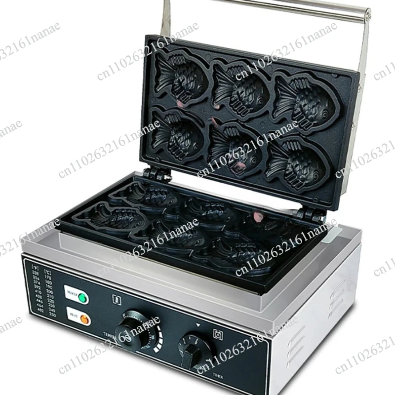 Commercial Electric Taiyaki Machine, 6Pcs Open Mouth Fish Shaped Waffle Cake Maker