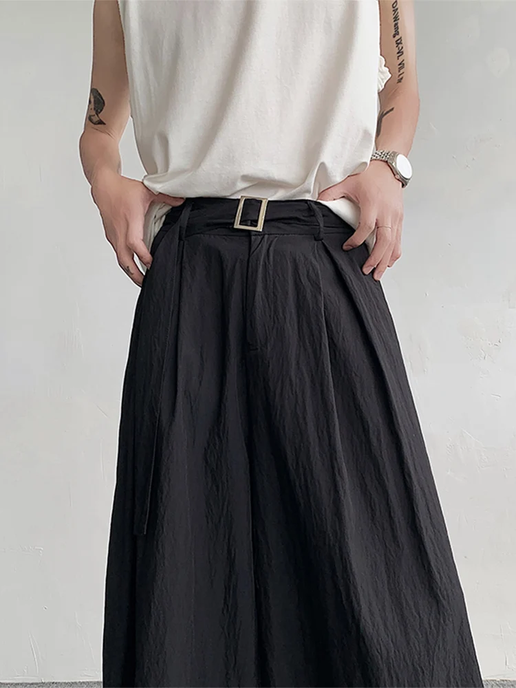 

Loose Wide Leg Bla Samurai Pants Men's Summer Thin Design Sense Belt Nine Points Casual Trousers Faionable Loose Fit