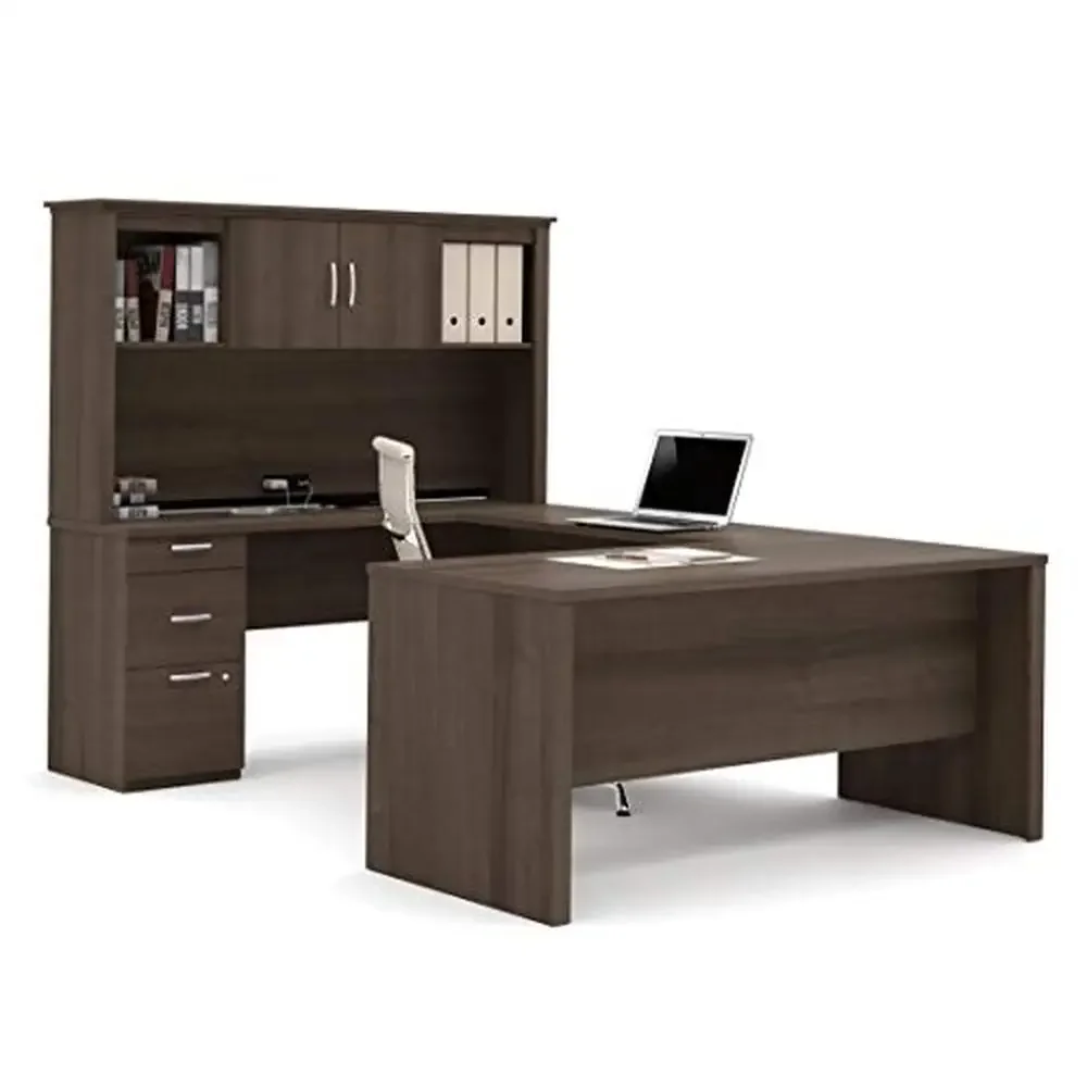 Executive Desk Set U or L-Shaped Design with Pedestal Hutch and File Drawers Antigua 66W