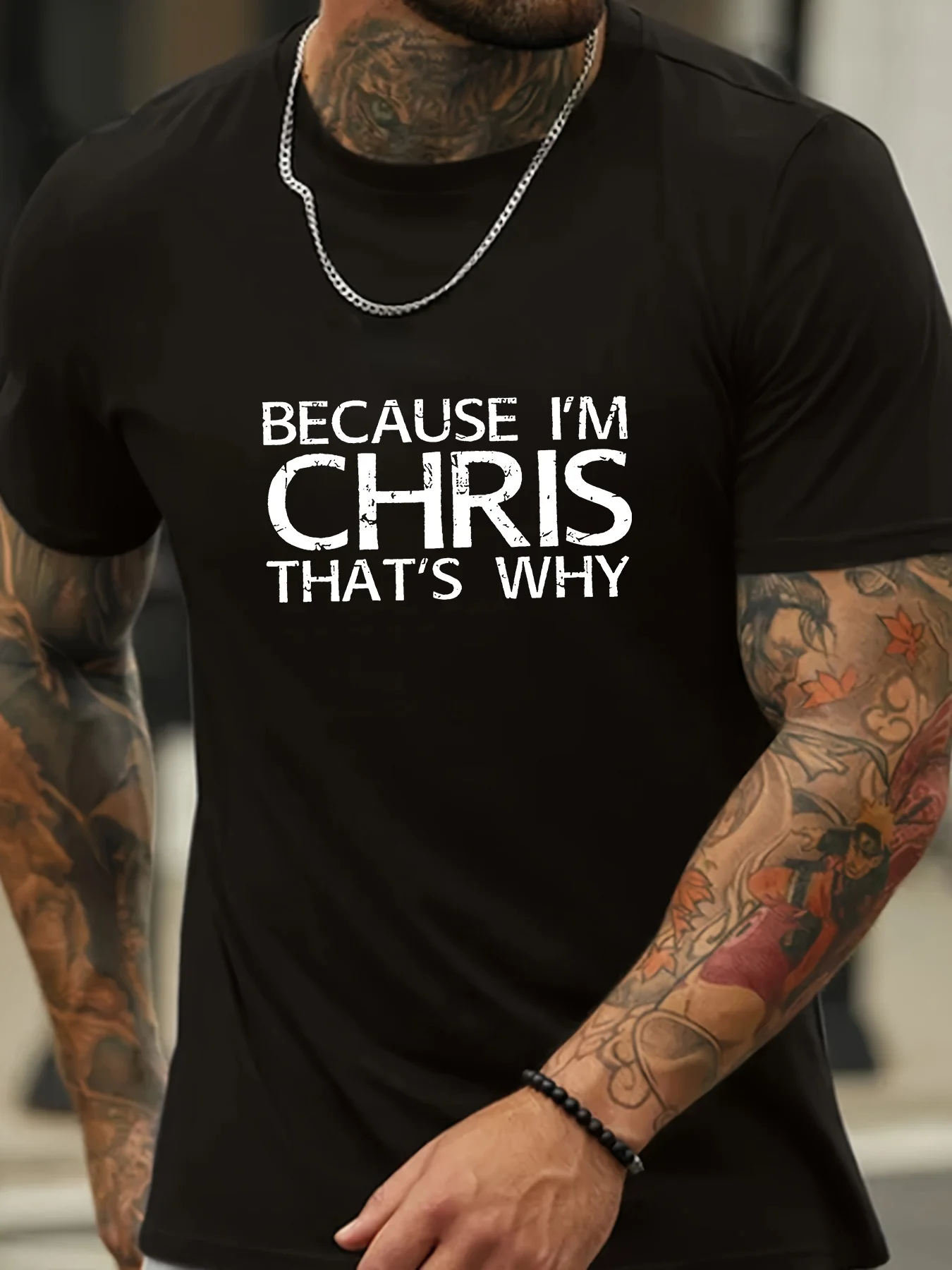 Camiseta casual de algodón para hombre, camiseta gráfica "Because I'm Chris That's Why", camisa de manga corta con cuello redondo para deportes