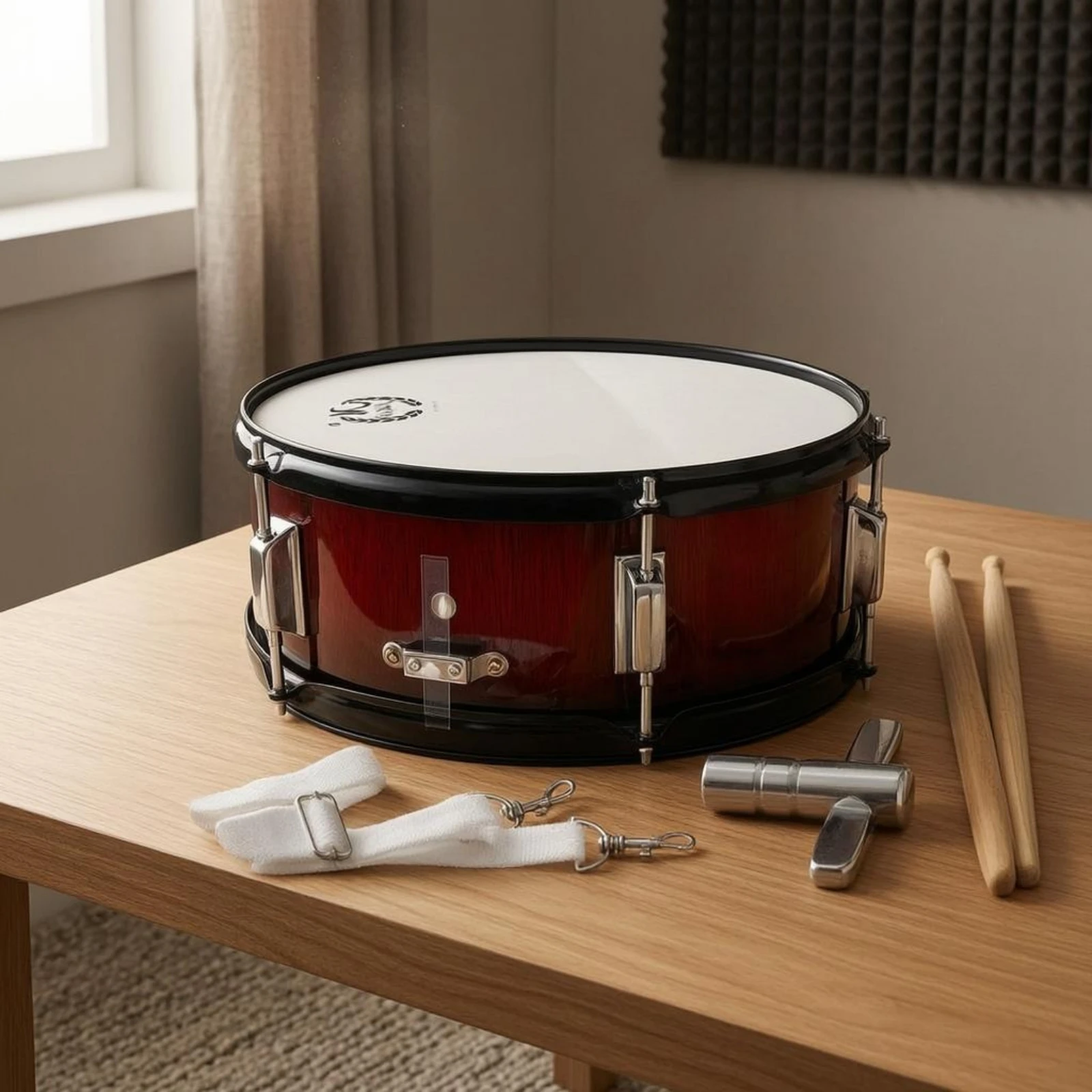 14-Inch Snare Drum Glossy Finish Metal and Wood Snare Drum Percussion Instrument Tension Rods