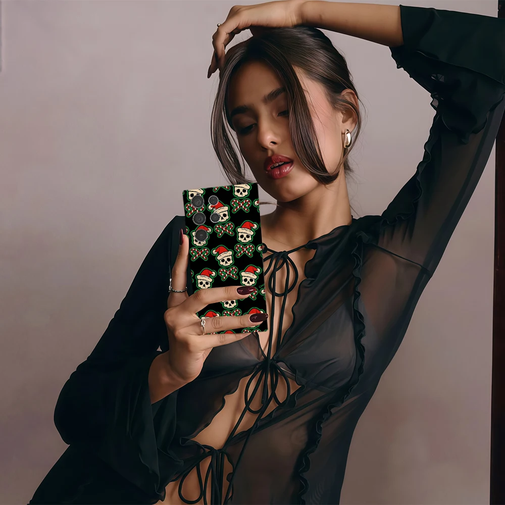 القوطية عيد الميلاد الجمجمة قضية الهاتف لسامسونج غالاكسي S25 S24 S23 الترا زائد A35 A132 لامع HD الغلاف الصلب فيلم قذيفة #4