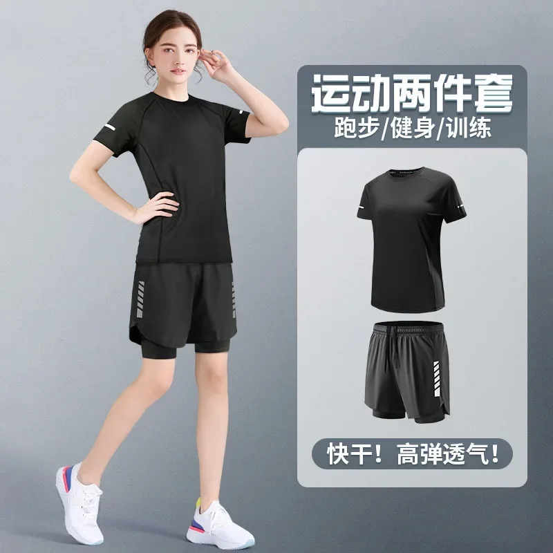 

Женский летний спортивный комплект: быстросохнущая футболка и шорты больших размеров, спортивный топ для бадминтона и тренировок