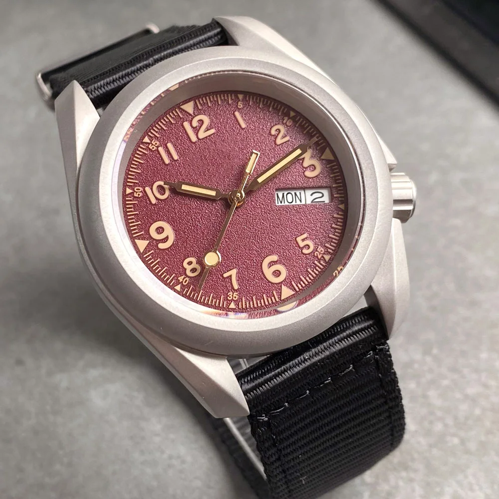 2024 Tandorio NEW 40mm Matte Red Men\'s Watches Frosted Automatic Mechanical Sappgire Diving 200m Waterproof NH36A Movement