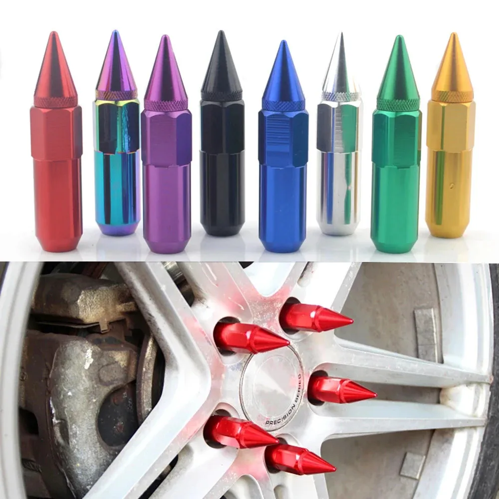 20pcs 8 Colors Car Accessories Wheel Nuts M12x1.5 M12x1.25 Aluminum 60mm Extended Tuner Spike Lug Nuts For Cadillac Lincoln