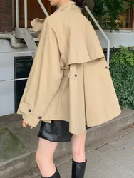 Vintage Trench Women Single Button Stand Collar Solid Fashion Versatile Female Short Windbreaker 2024 Autumn New