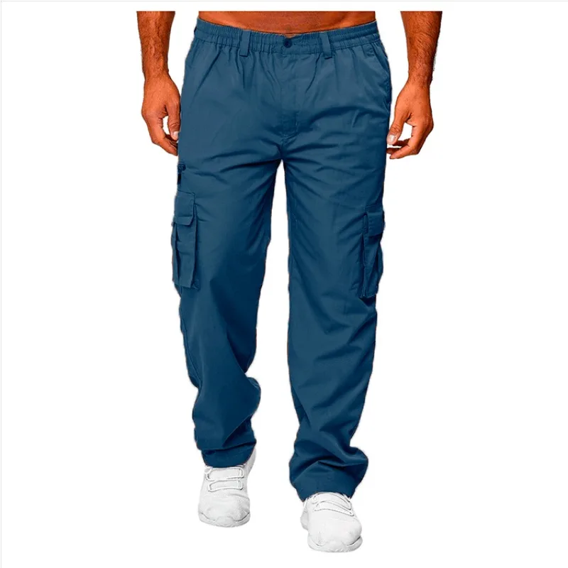 Mens Cargo Pants Casual Cotton Jogger Multi Pockets Outdoor Hiking Work Sweatpants