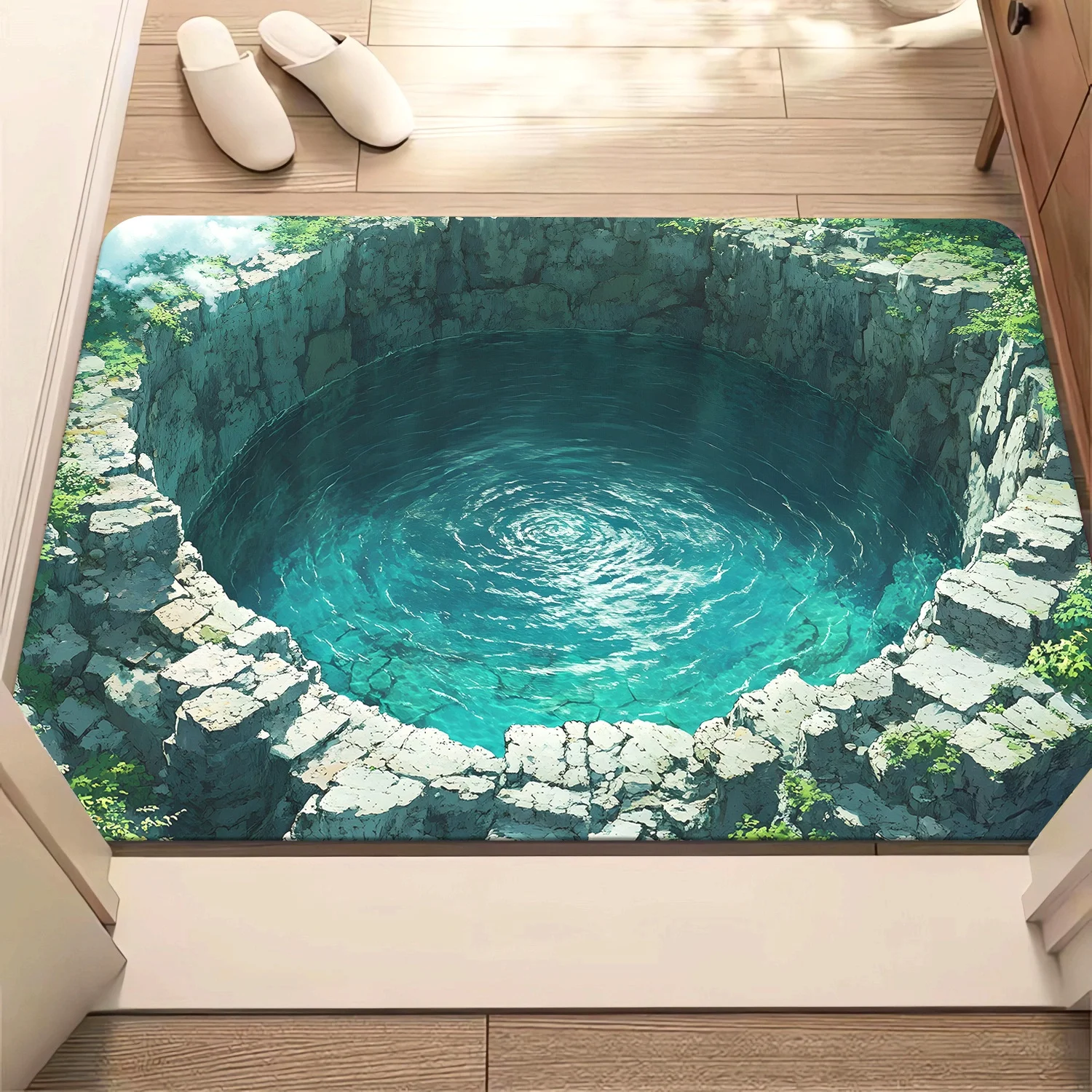 Sponge Doormat Ocean Vortex Mat Tropical Blue Waves Entrance Mat for Bathroom and Home Decor Absorbent Anti Fatigue Living Room