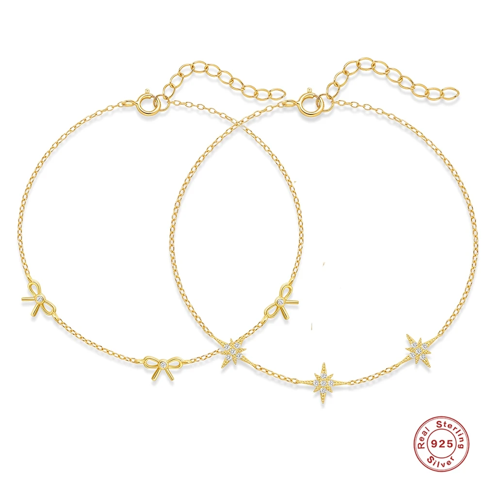 

Aide 925 Sterling Silver Loop Bracelet For Women Ins 18K Gold Bow Pearl Bracelet Female Mother's Day Valentine's Day Gift