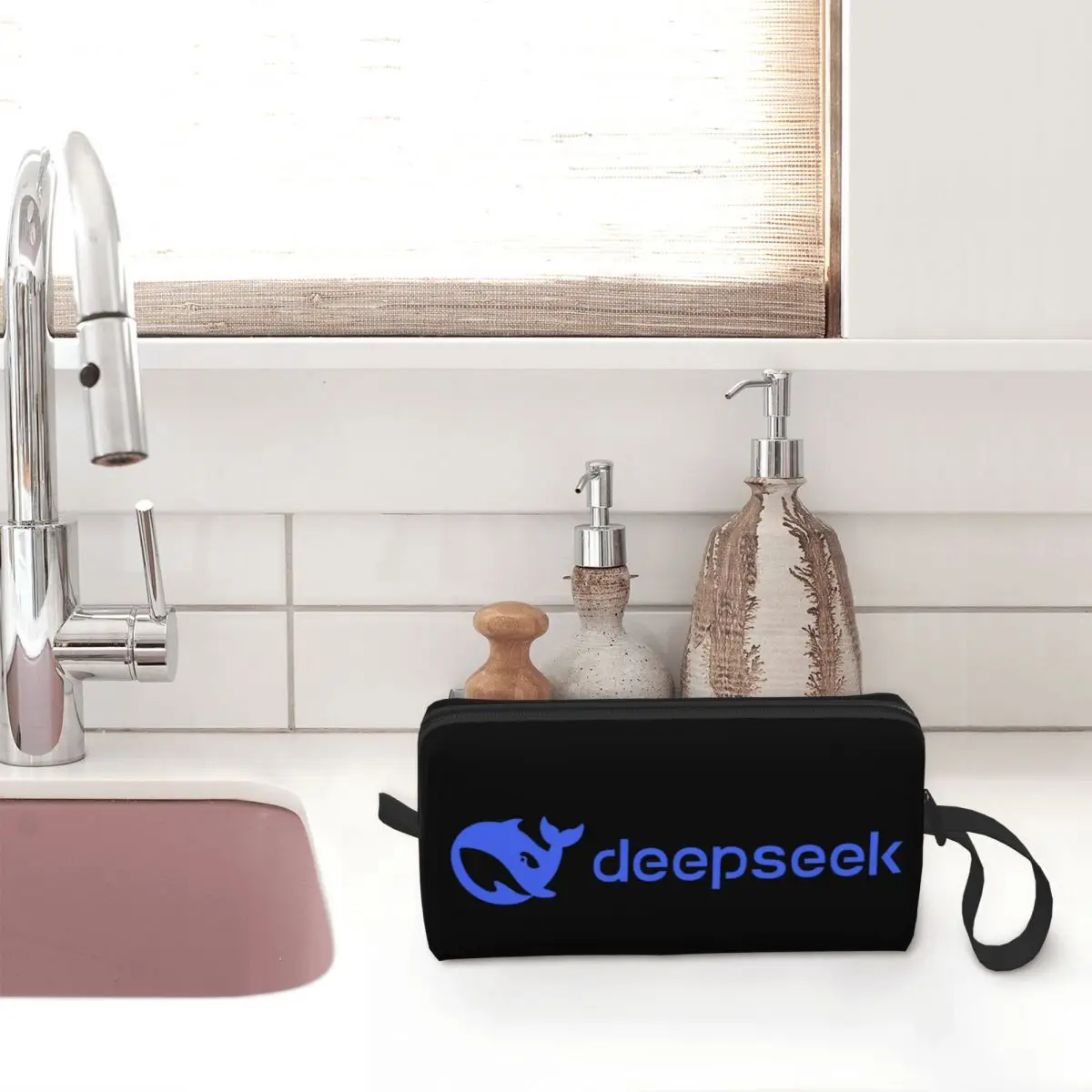 Deepseek AI Programmer Makeup Bag Pouch Coder Web Developer Cosmetic Bag Travel Toiletry Bag Organizer Storage Purse Men Women