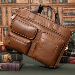 Bolsos de mensajero de cuero genuino para hombre, maletín para portátil de 15,6 pulgadas, bolso de mano para oficina y negocios, portafolio para documentos, nuevo