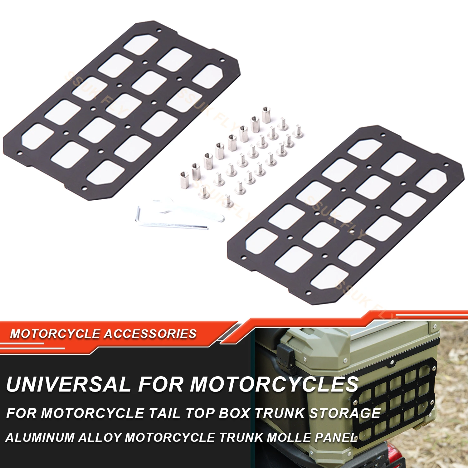 Motorcycle Top Case Molle Panel For Trunk Storage Aluminum Alloy Waterproof Tactical /Universal Side Box Modular Organizer