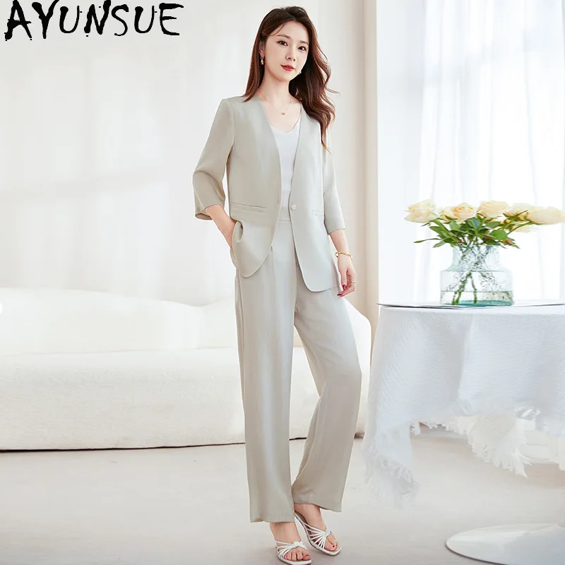 AYUNSUE 41.1% Mulberry Silk Womens Tops Half Sleeved Suit Jackets Loose Casual Tops for Women Autumn Clothing 2026 Tops De Mujer