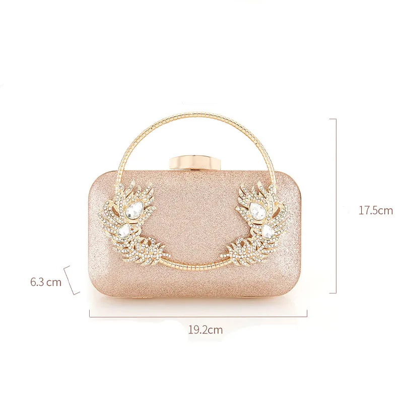 Clutch Handbag Crystal Diamond Women Evening Party Bags with Metal Top Handle Rhinestone Purse Lady Shoulder Chain Messenger Bag