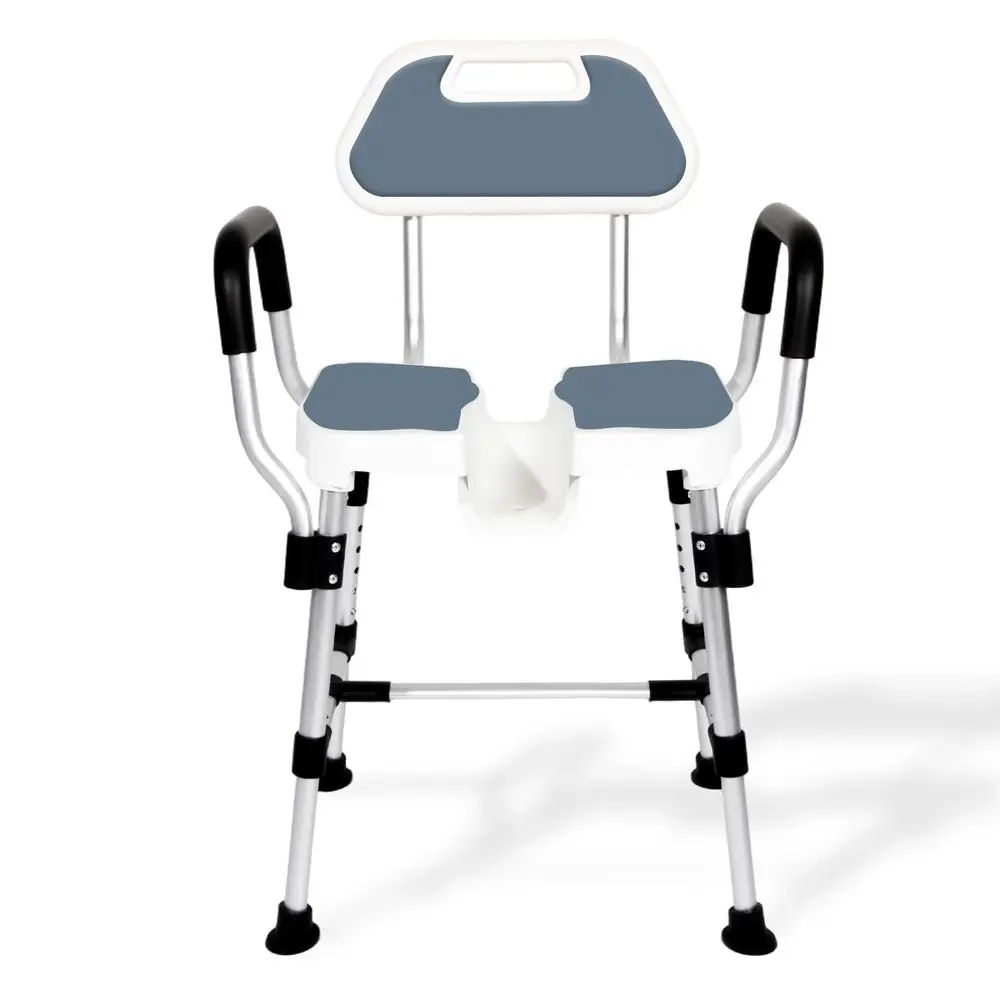 Asiento de Ducha Extra Ancho de 55 cm con Almohadillas de Goma Antideslizantes y Asiento en U, Altura Ajustable, Banco para Baño y Regadera