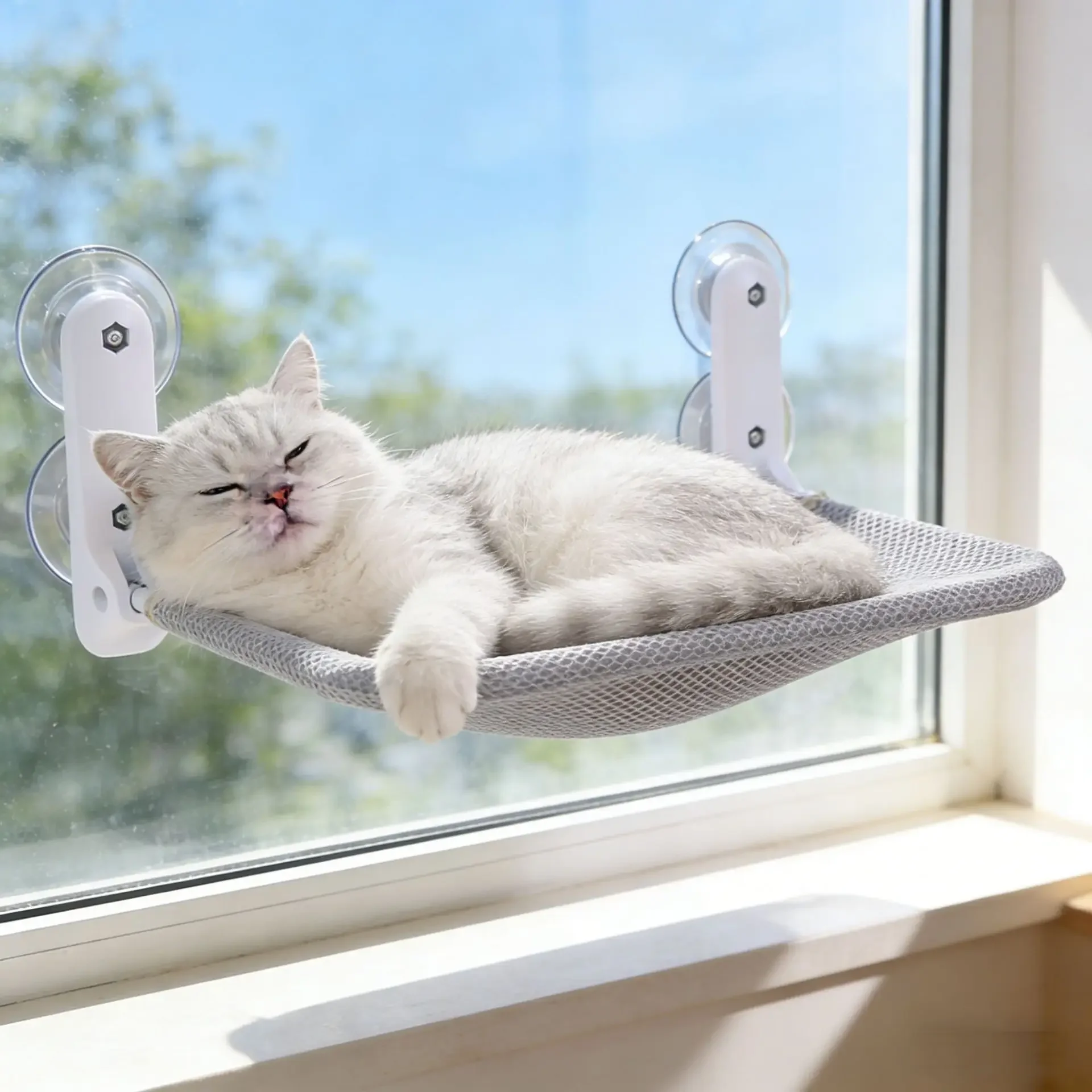 Hängende Katzenhängematte, Katzenbett mit Saugnapf für Fenster, Sonnenhängematte für Katzen, wandmontiertes Klettergerüst, Katze benutzt Hängematte – Detail 1