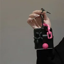 Stylish Rose Red Portable Rope Dog Phone Case for Samsung Galaxy Z Flip 6 Z Flip 7 Z Flip5 ZFlip4 Zflip3 Protect Cover funda