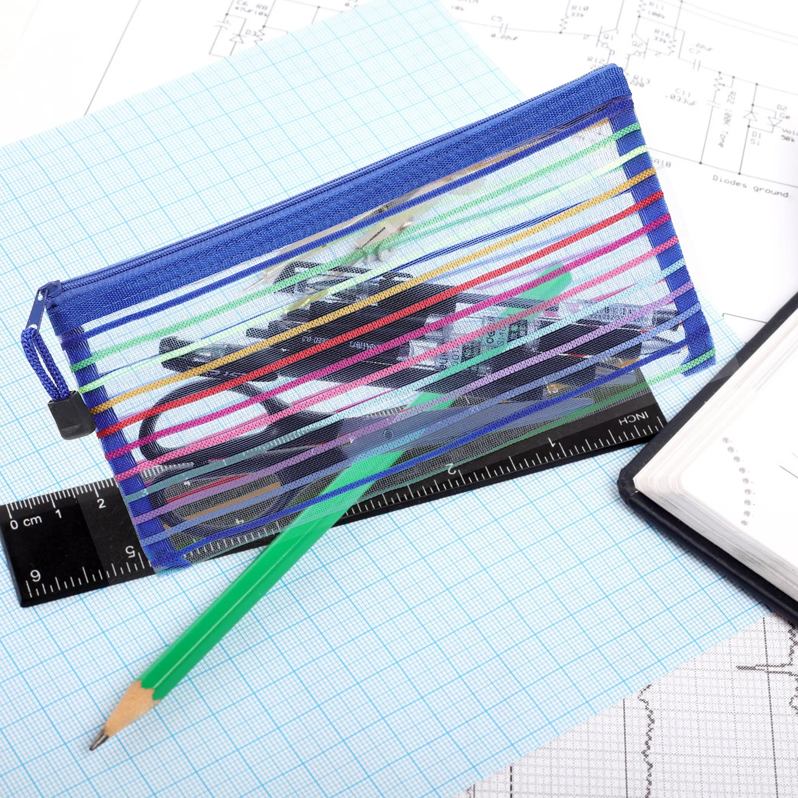 

6pcs Money Pouches For Cash Check Receipt Portable Mesh Pencil Bags Pen Holder Organizer Large Zippered Pouch Practical