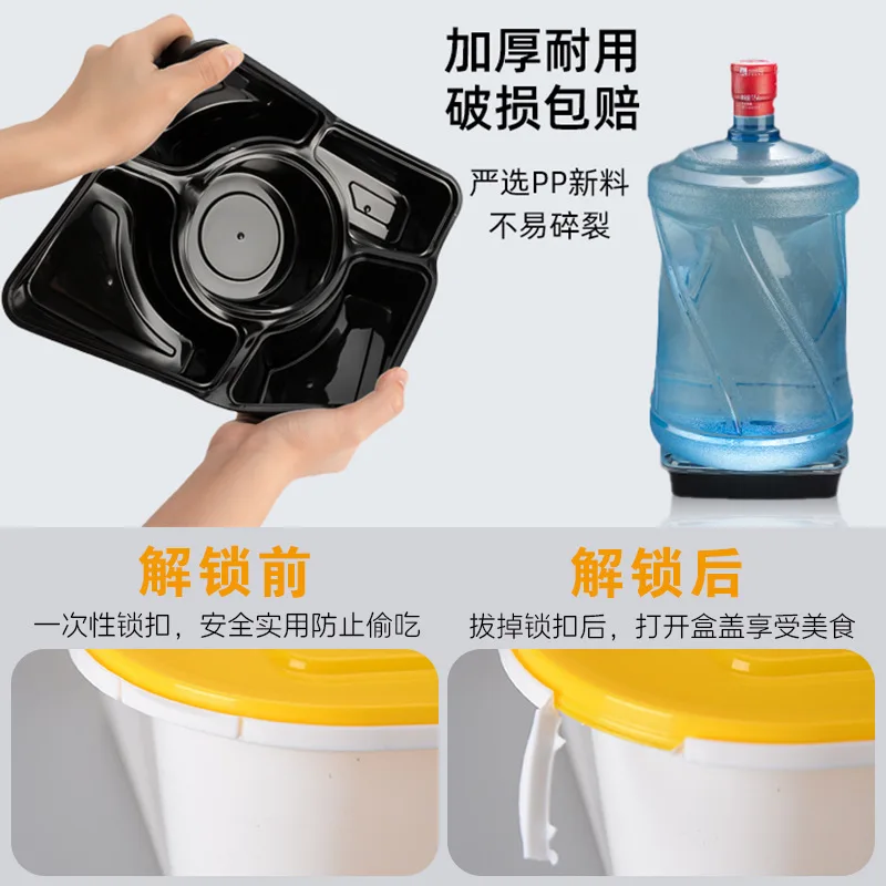 Custom Disposable Fast Food Box Rectangular Five-Compartment Takeout Packing Lunch Box with Soup Bowl Food Grade Bento Multi-Com