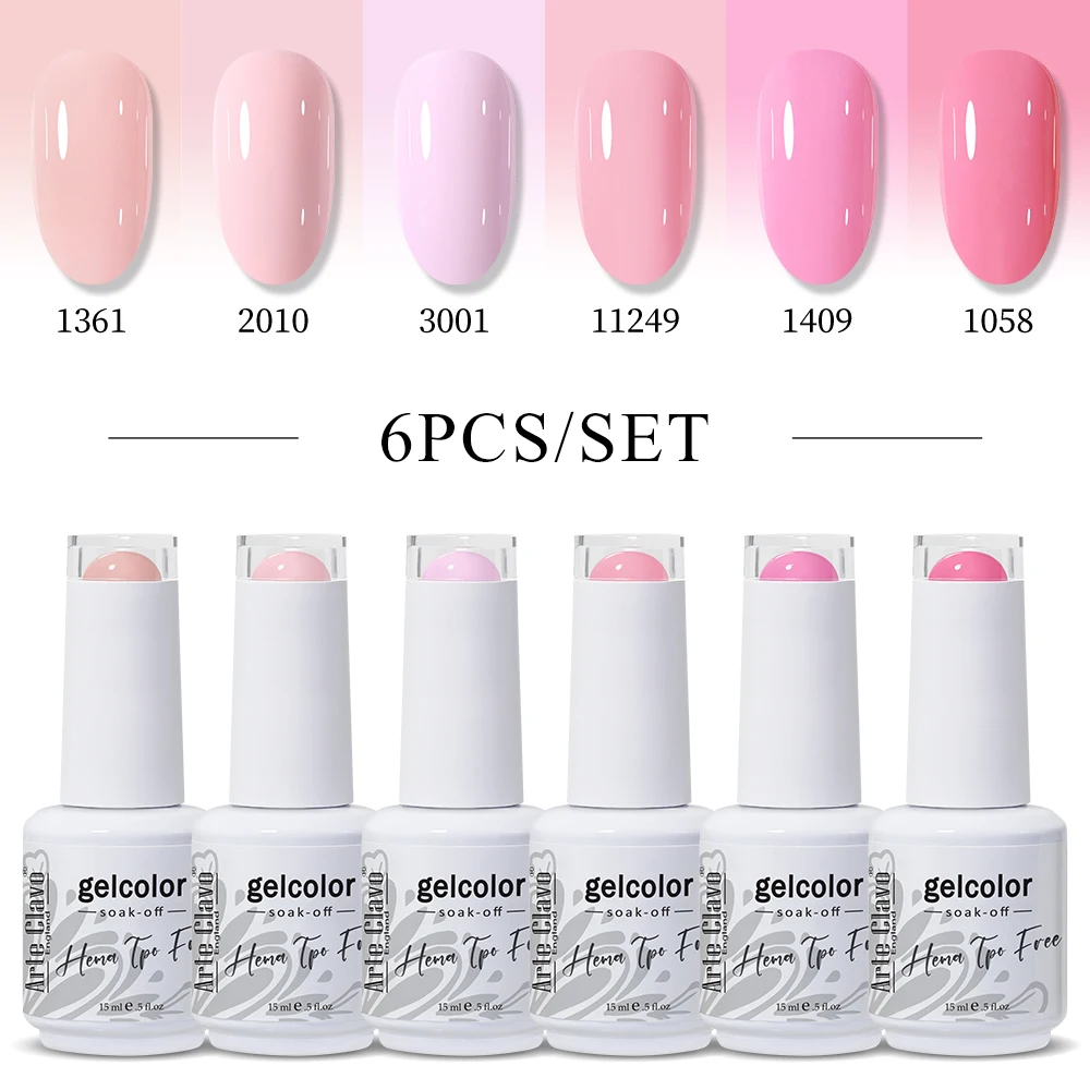 

Arte Clavo 6pcs/kit HEMA FREE TPO FREE Nail Gel Polish Kit Gorgeous Color Semi Permanent Full Coverage Soak off UV LED Gel
