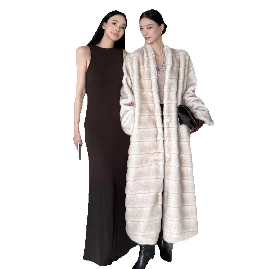 Medieval light luxury faux mink long and short bathrobe coat, eco-friendly fur for women
