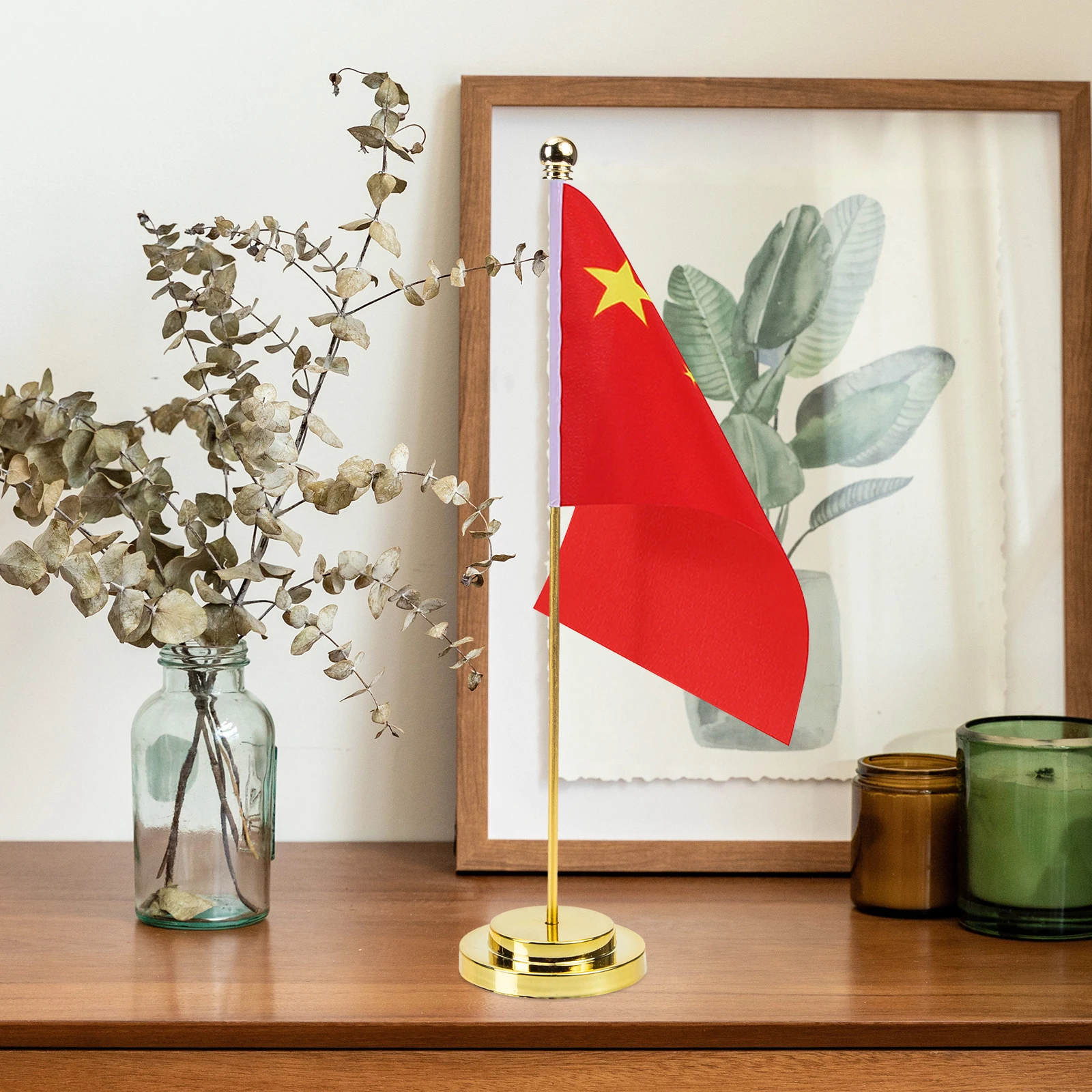 

Metal Flagpole Stand Silver Round Base Durable Iron Tabletop Display Suitable Balcony Decor Car