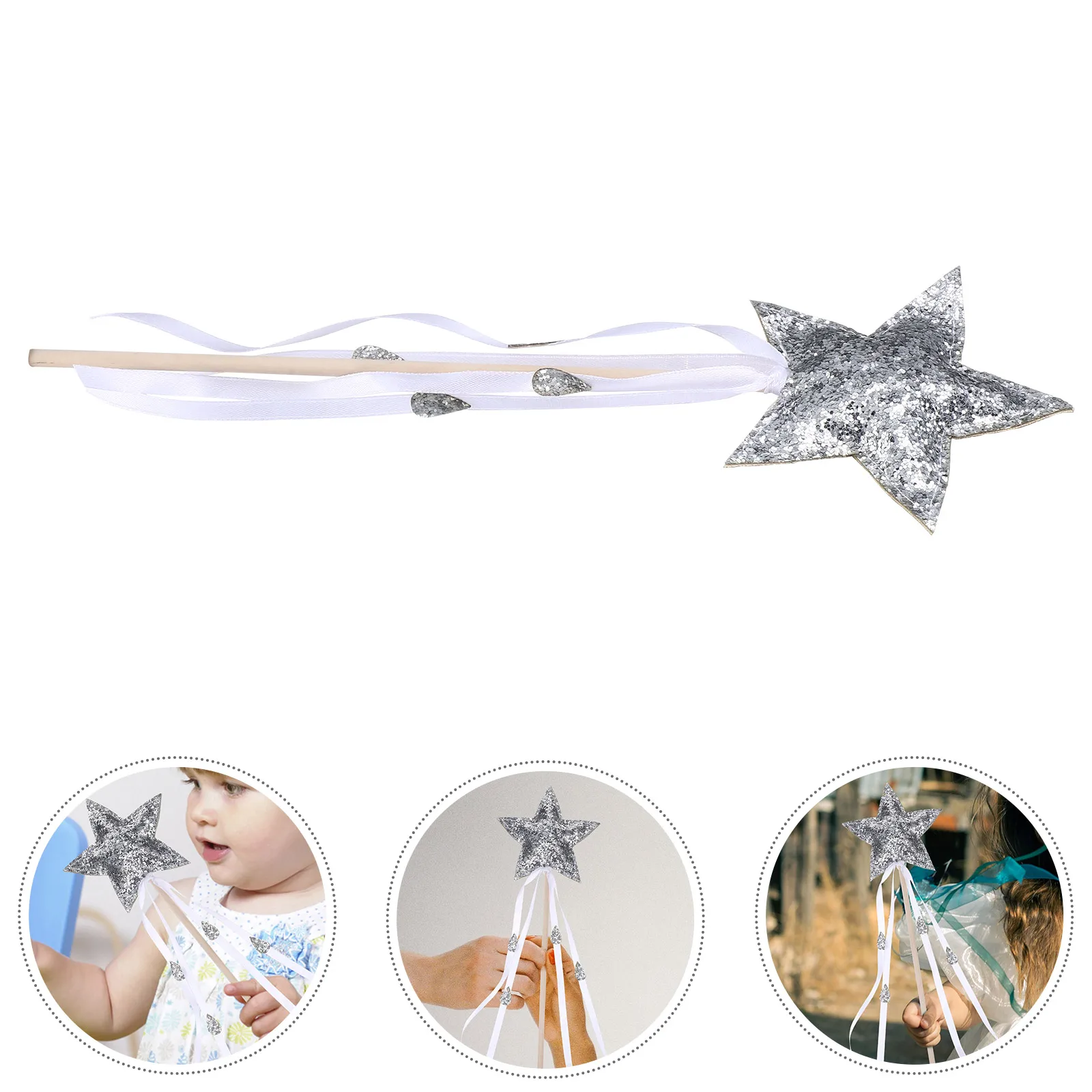 

Adorable Star Fairy Wand Cosplay Party Prop Lightweight Wood Crafted For Girls Stage Performance Novelty
