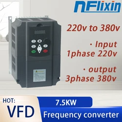 7.5KW 10HP 220V to 380 Single Phase Input 3 Phase Output Frequency Converter Drive Inverter Motor Speed VFD