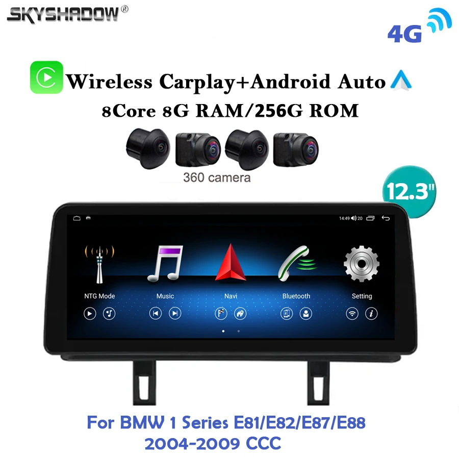 

Автомобильный DVD-плеер Qled CarPlay, 12,3 дюйма, Android 13,0, 8 ГБ + 256 ГБ, 4G LTE, GPS, Wi-Fi, BT, RDS, радио для BMW 1 E81, E82, E87, E88 2004 - 2009