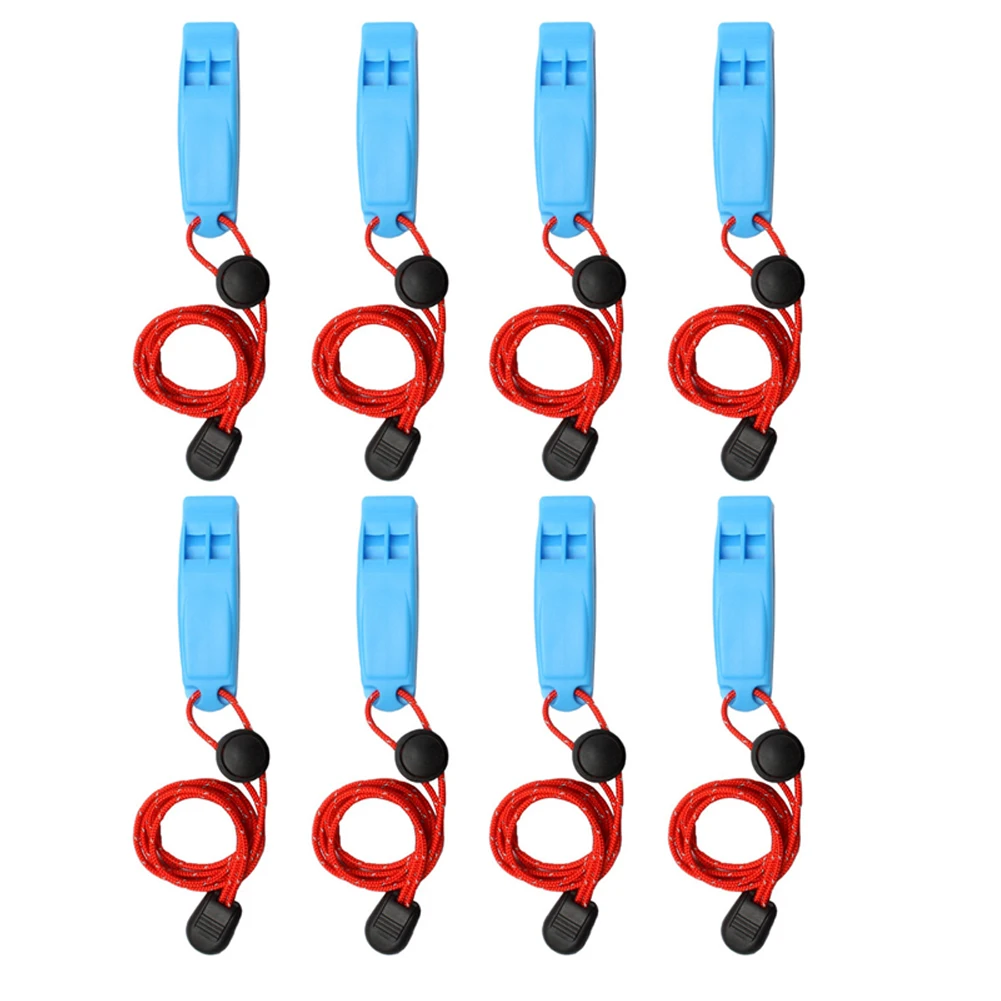 8pcs Plastic Whistle Kit for Outdoor Activities with 46cm Reflective Lanyard and Lost Clip for Adults and Teams