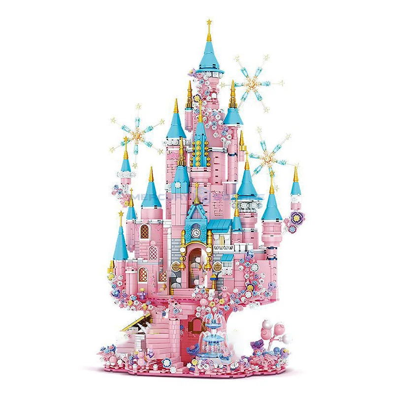 Rose Pink Castle Model Blocks MOC FC3513 Princess Modular  Architecture Building Bricks House Cottage Gift Toy Kids Boys Girls