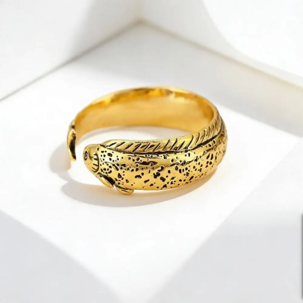 Personalized Simple Fish Shaped Ring Distressed Alloy Vintage Adjustable Ring Silver Gold Retro Open Ring Accessories