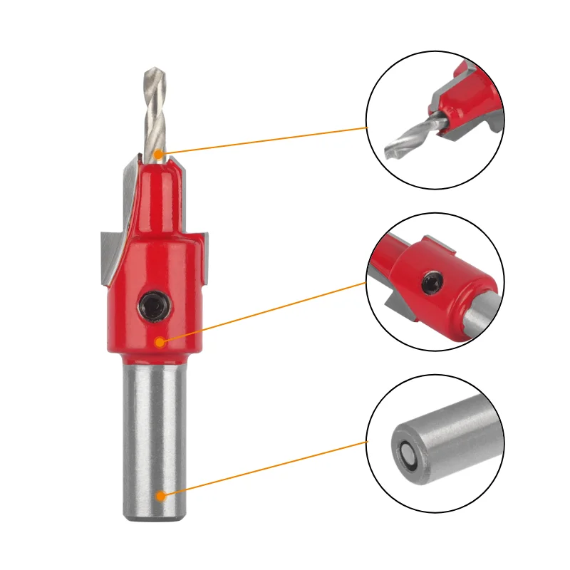 10MM Shank Red Hss Woodworking Countersink Drill Bits Set Screw Extractor Drill Bit Milling Cutter for Wood Cutters Tools