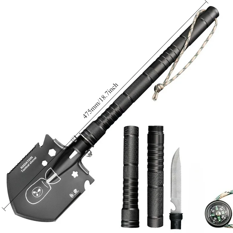 

Многофункциональная складная лопата для кемпинга, портативная, из нержавеющей стали, с отсоединяемой и вращающейся ручкой, для активного отдыха