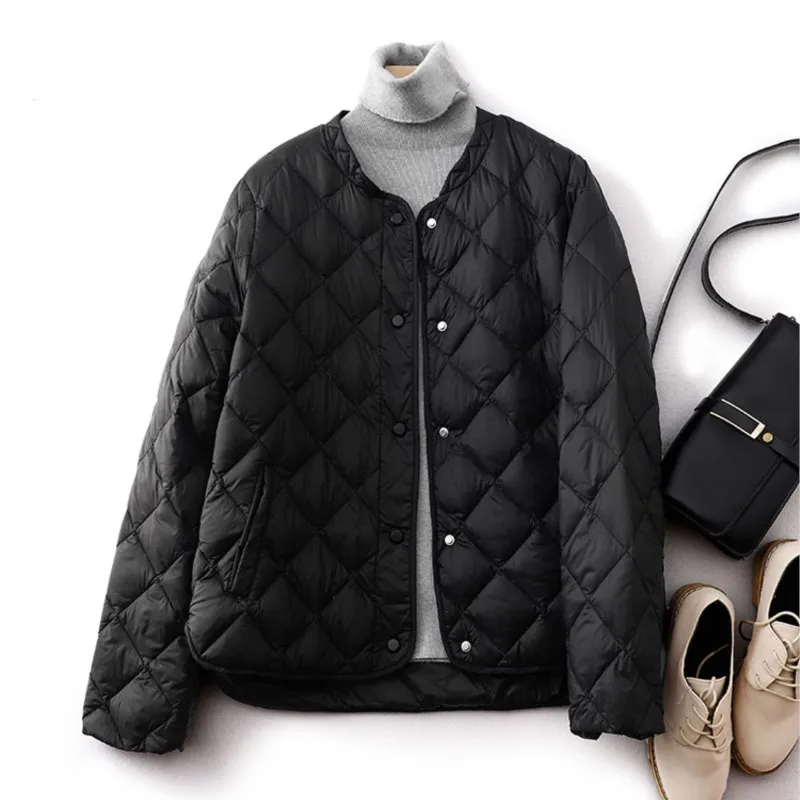 2025 inverno nova moda solta diamante grade braçadeira algodão gola até jaqueta de algodão quente das mulheres manga longa jaqueta de algodão