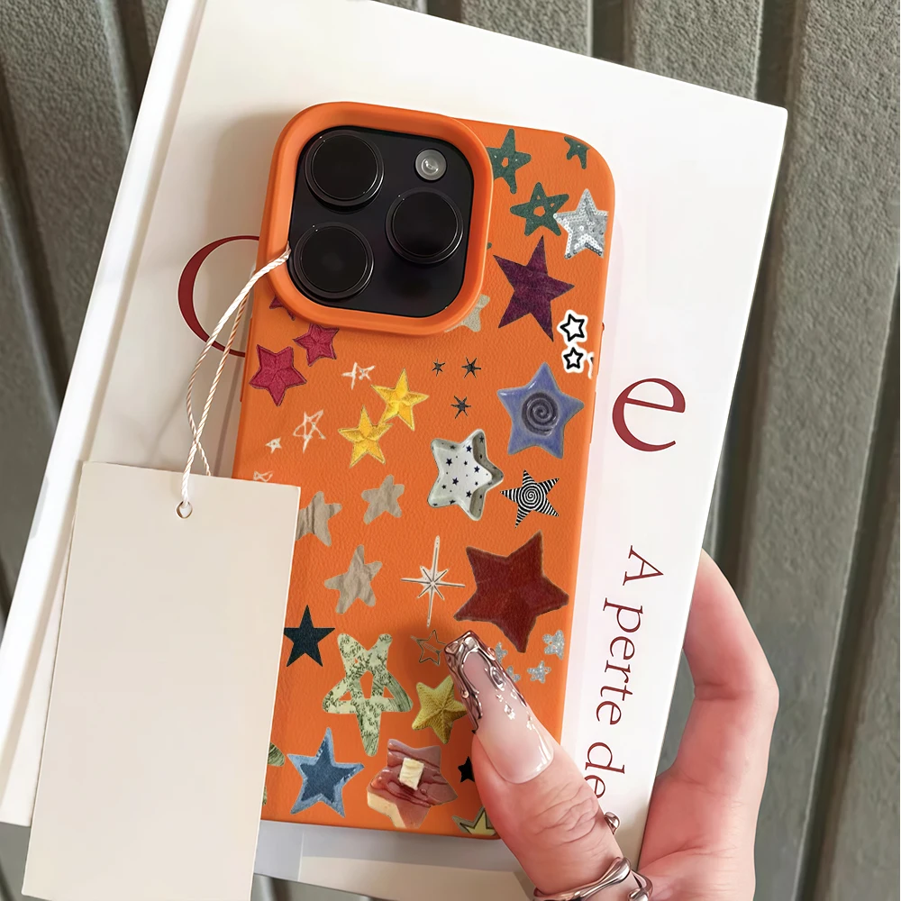 Five-Pointed Star Lychee Pattern Luxury Phone Case For 17 12 13 14 15 16 11 Pro Max Air 14 16 15 Plus X XS XR 16 2 in 1 Cover - view 2