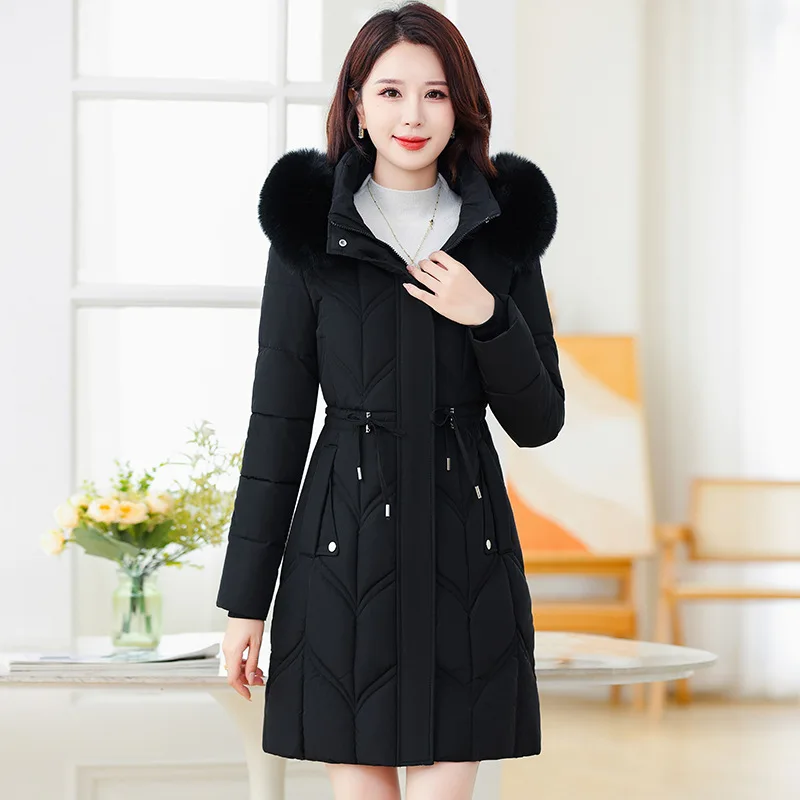 Women Down Cotton Jacket 2025 Mid Long Warm Ladies Outerwear Slim High-End Loose Women Winter Parka Coat Female Cotton Clothes