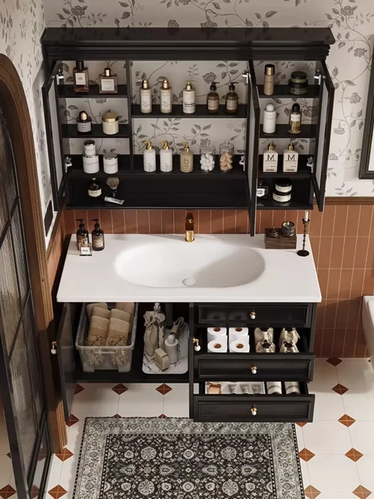 

French Cream Style Bathroom Cabinet Combination Bathroom Oak Corian Wash Table Slate Hot Bending Basin