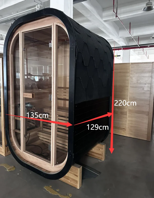 Smartmak Cedar 2 Person Small Cube Sauna Outdoor with Asphalt Shingle
