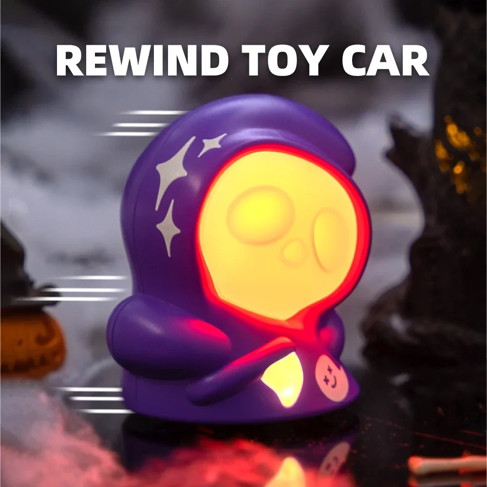 Creative LED Ambient Light Halloween Ghost RGB Grim Reaper Flickering Lamp 3D Inertia Pull Back Car Toy Kids Gift Festival Decor