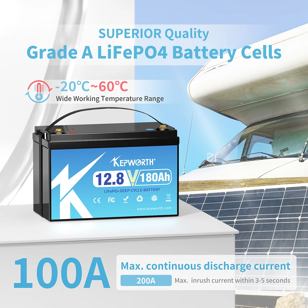 12V 180Ah LiFePO4 Lithium Iron Phosphate Battery Upgraded BMS 6000 Cycles For RV Campers Golf Cart Off-Road Off-Grid Solar Wind