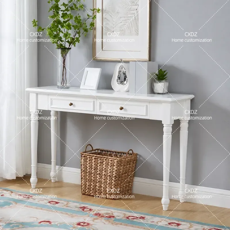 White Solid Wood Entryway Table Simple Wall Mounted Console Cabinet Light Luxury Foyer Aisle Storage Locker Home Decor
