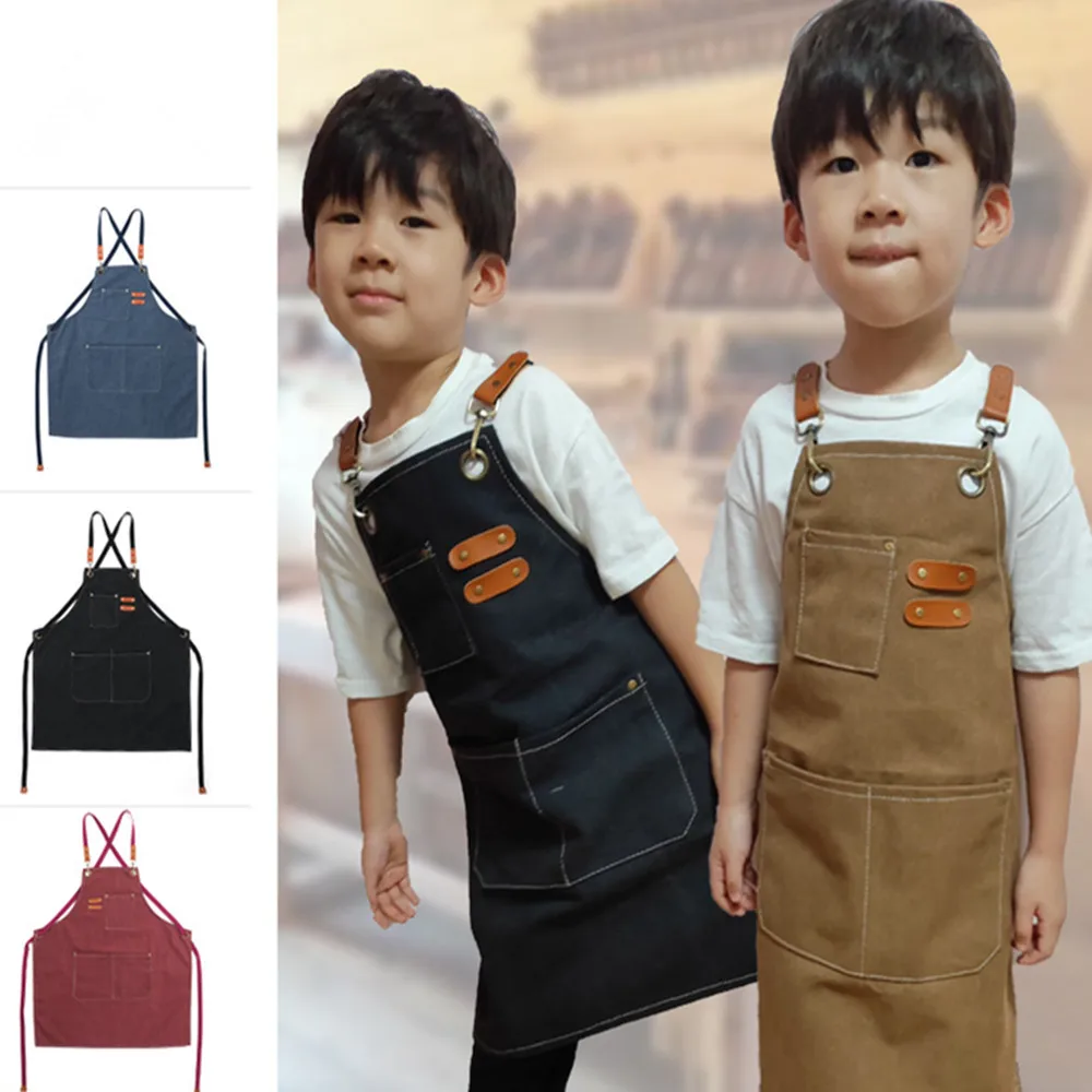 

Детский толстый джинсовый фартук с нагрудником, детский уличный кухонный художественный фартук, кухонная мастерская, тяжелый рабочий фартук, тканевый рабочий фартук для детского сада