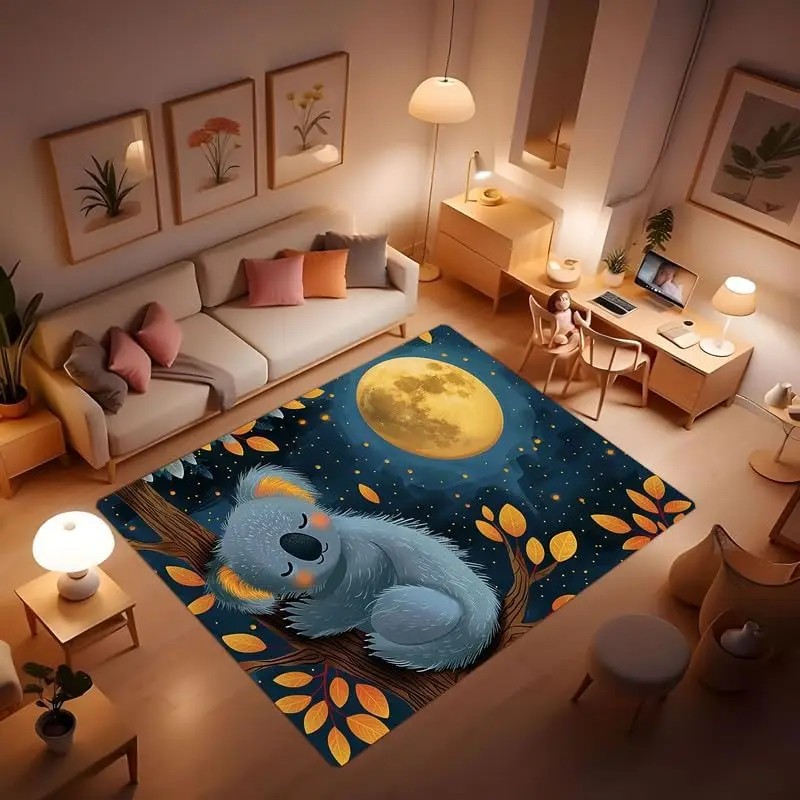 Koala Area Rug, Goodnight Koala has a Very Interesting Sleeping Position That Creates a Peaceful . Cute Animal Rug for Soft