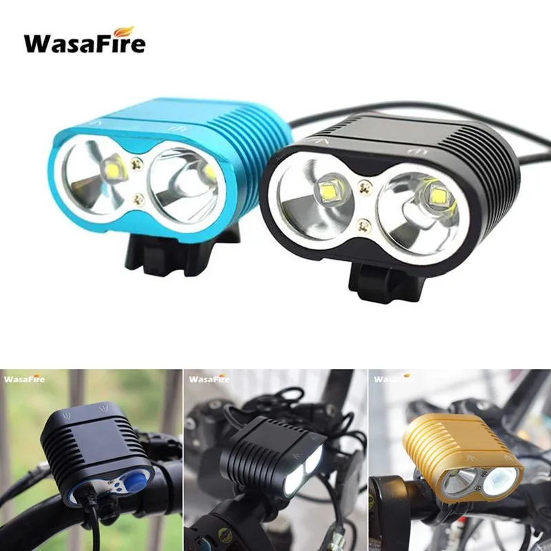 WasaFire 2* XM-L2 Bike Light 5000LM Bicycle Front Light MTB Head Lamp Outdoor Cycling Headlight + 8800mAh 18650 Battery Pack