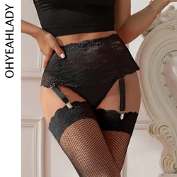 Ohyeahlady Black Garter Belt Plus Size бдсм 4 Elastic Straps Band Lingerie With Stockings Sexy Bride Lace Women's Stocking Belt