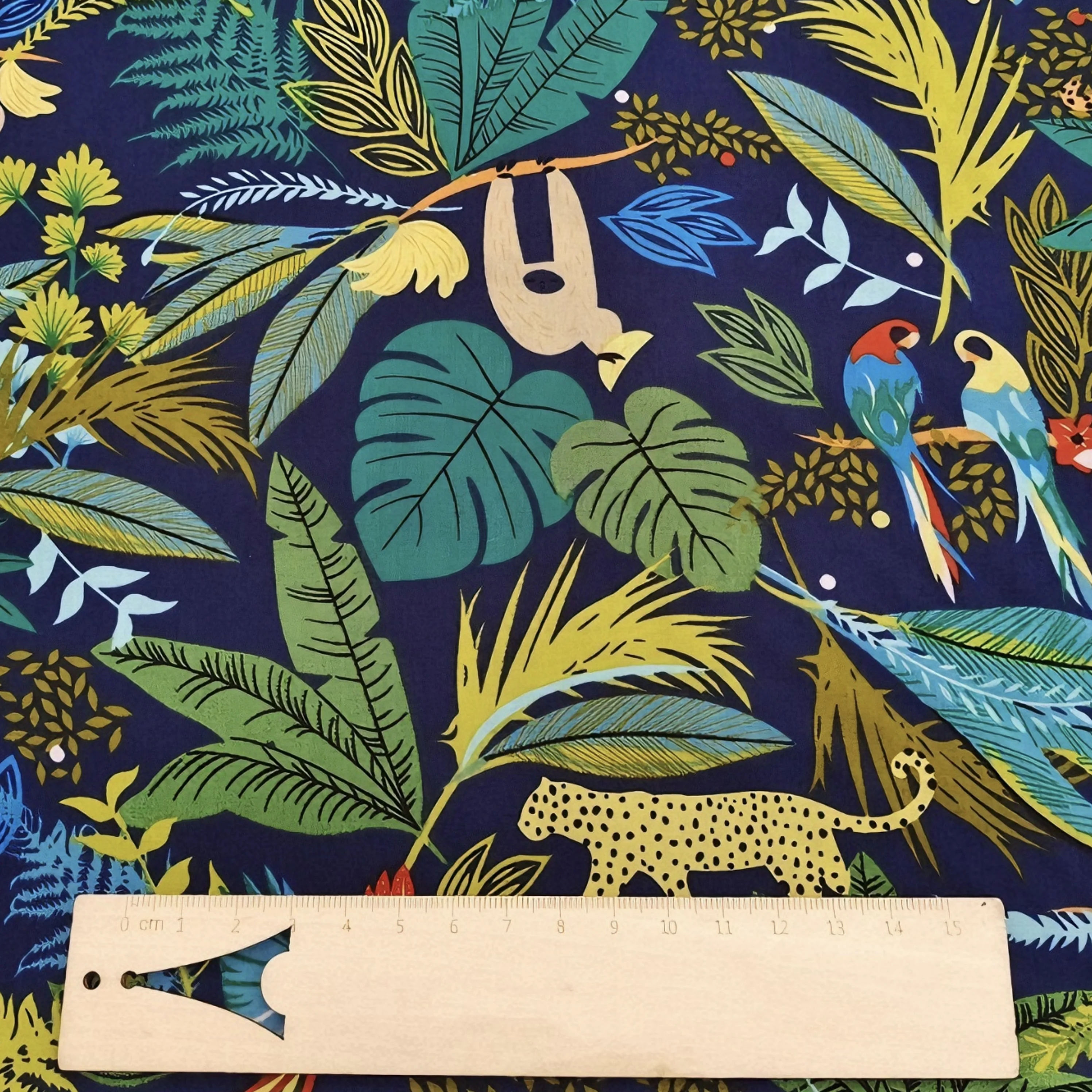 Tropical Jungle Animal Print Fabric Cotton Jungle Leaves Leopard Parrot Pattern Fabric for Sewing Dress Home Decor by the Meter view 5