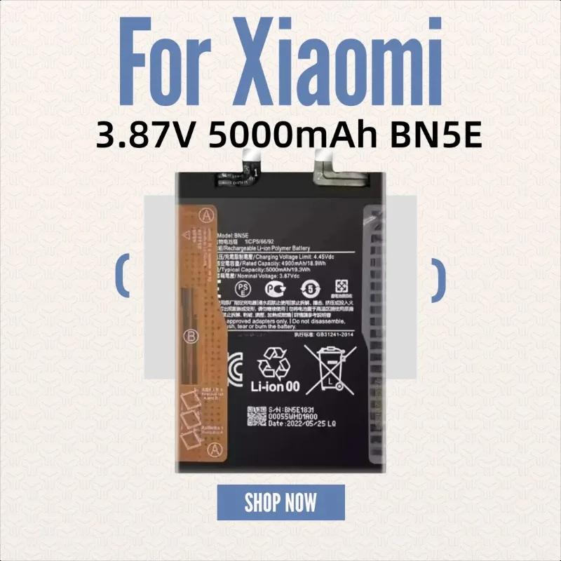

Новый сменный аккумулятор для мобильного телефона 3,87 В 5000 мАч BN5E для Xiaomi POCO X4 PRO/Redmi Note 11 Pro/11E Pro 5G