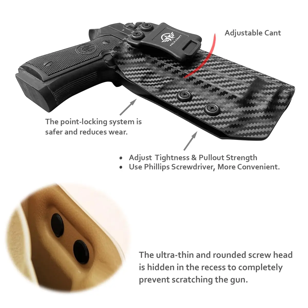 POLE.CRAFT Beretta 92FS 92A1 96A1 Holster Carbon Fiber IWB Kydex Holster for Beretta 92 A1 / 96 A1 / 92 FS Case